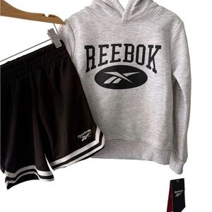 Reebok Light Gray Hoodie and Black Shorts Combo
